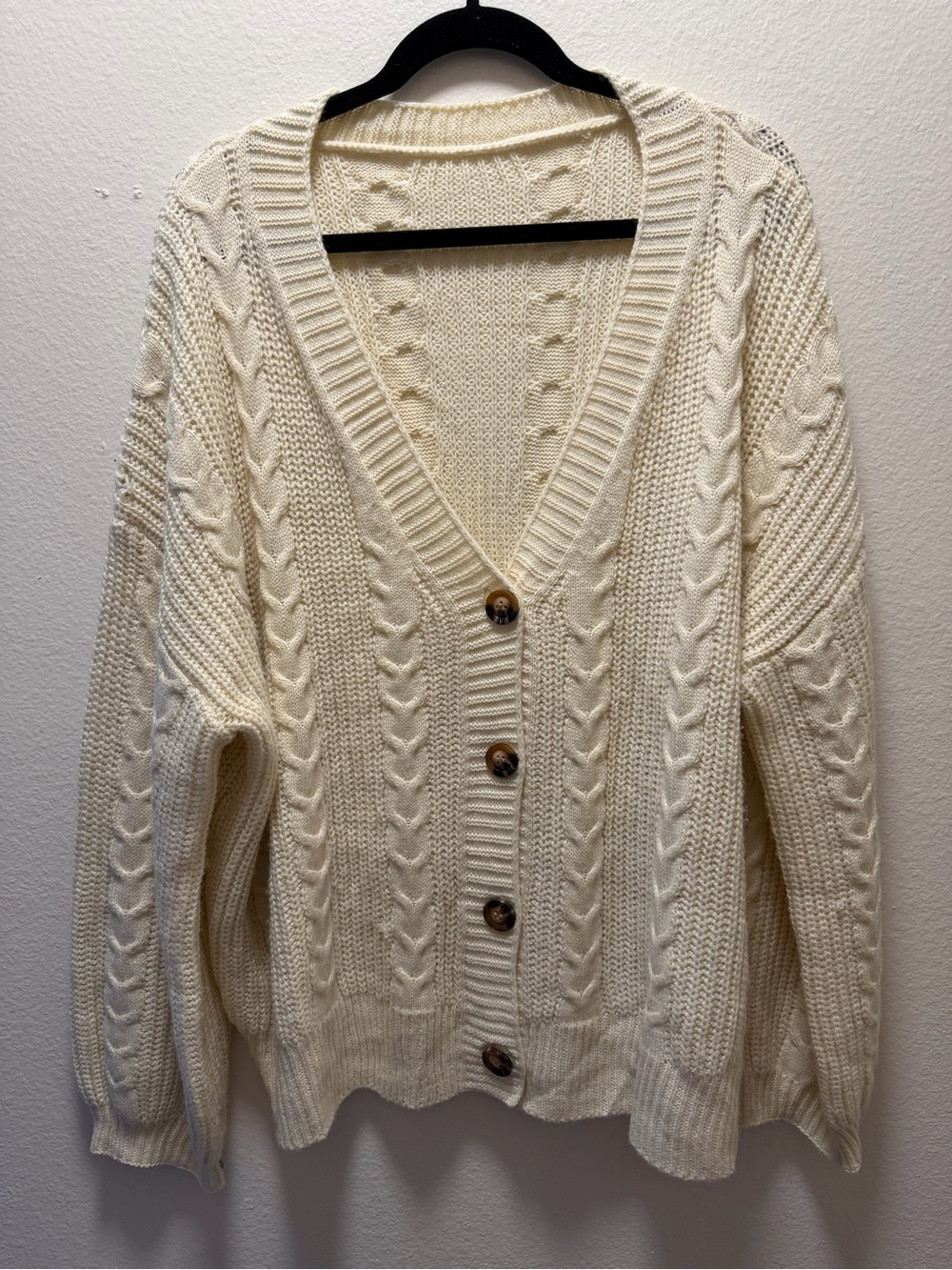 SHEIN Cream Cable-Knit Button Cardigan